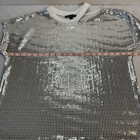 INC International Concepts Sequin Mesh Top Silver Shimmer Party Blouse L - Picture 4 of 10